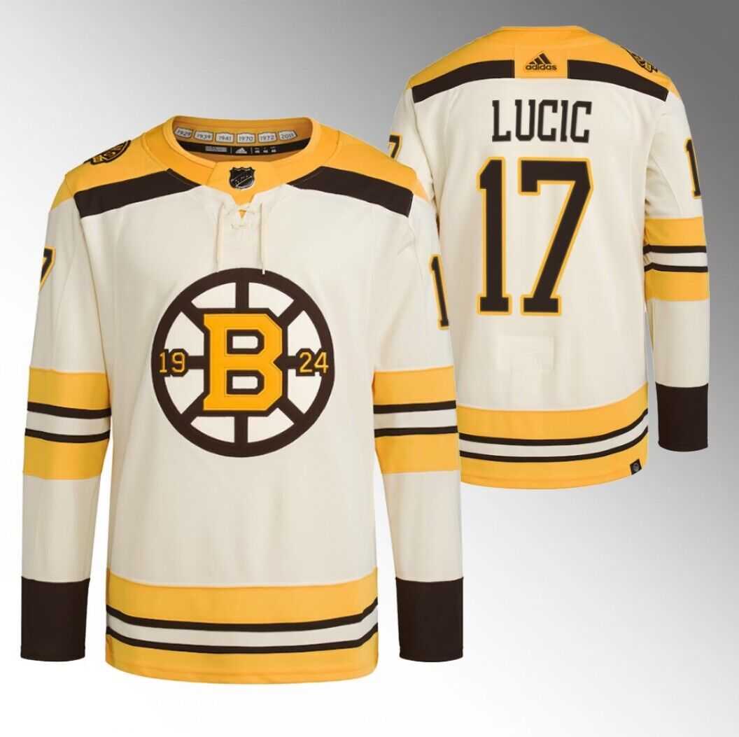 Men's Boston Bruins #17 Milan Lucic Cream 100th Anniversary StitchedStitched Jersey Dzhi